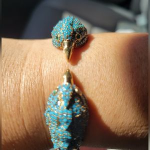 Bronze Turquoise Inlaid Bird Bracelet/ Sterling Silver Bangle